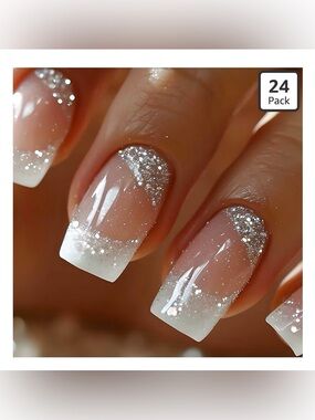 Silver Glitter Ombre Press-On Nails - 24 Pack